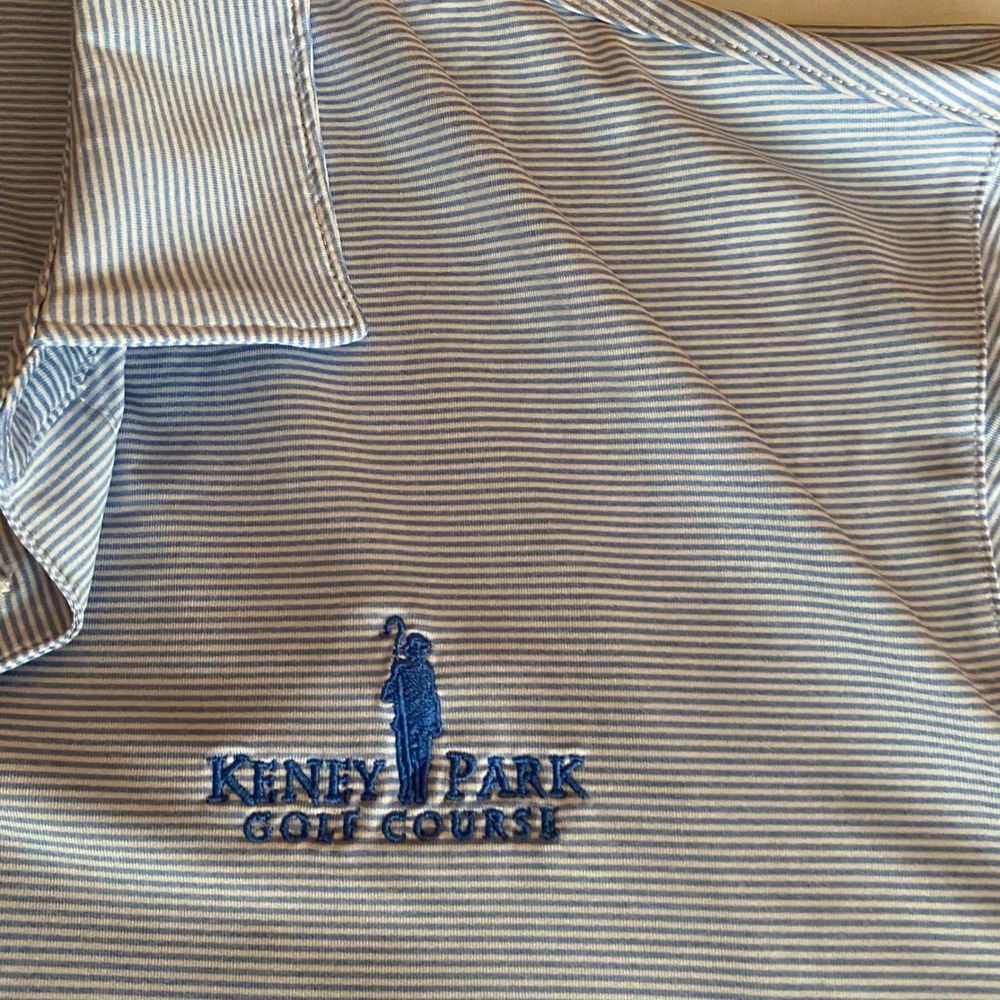 Ahead Performance Men's XL Blue Striped Keney Park Golf Course Polo Shirt